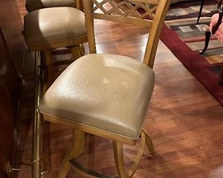 MINSON Wood Barstools with Cream Leather Cushions