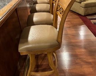 MINSON Wood Barstools with Cream Leather Cushions