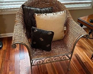 Wrought Iron and Wicker Armchair