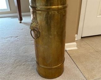 Vintage Brass Umbrella Stand with Lions Head Handles