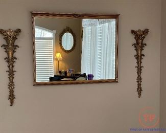 Hollywood Regency Mirror and Wall Sconces