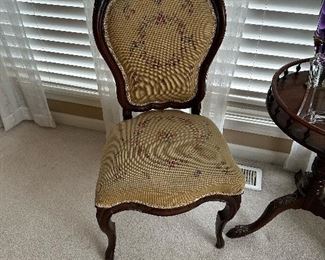 Carved Dining Chairs with Original Needlepoint
