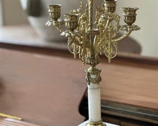 PAIR - Brass and Marble Candelabra(s)