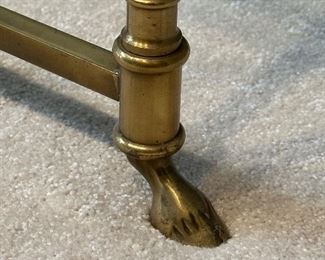 LABARGE Hollywood Regency Brass and Glass Oval Table with Hoof Feet