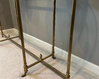 LABARGE Hollywood Regency Brass and Glass Oval Table with Hoof Feet