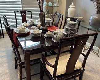 White Furniture Mahogany & Burl Mandarin Ming Dining Room Table Set