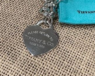 Tiffany & Co Sterling Silver Heart Charm Bracelet