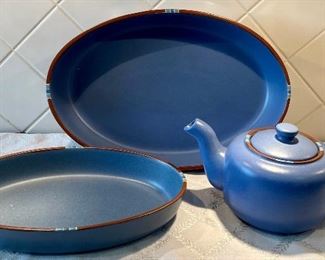 Dansk International Designs LTD Mesa Stoneware Dishes - (2) Oval Serving Dishes And A Tea Pot