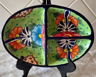 Talavera Mexico Pottery Divided Dish Signed Lead Free