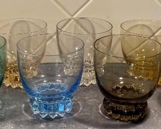 (8) Art Glass Low Ball Glasses With Crimped Vases