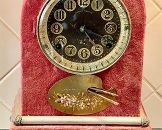 Antique Ansonia Clock Company Florentine No. 2 8 Day Strike Clock Back Action With Red Velvet And Griffin Legs