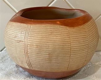 Vintage Signed Juanita Montoya Pueblo Carved Redware Pot