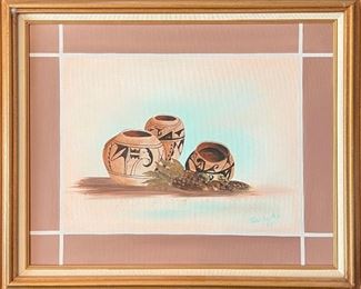 Original Signed Giliberto 1992 South Western Pottery Painting In Frame