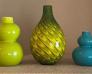 (3) Crate & Barrel Vases - Teal And Green Yoko And Green Hilo