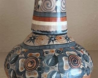 Vintage Signed Mexico Pottery Vase With Matching Cup - Signed JP