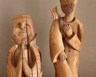 (2) Signed Leo Salazar Hand Carved Wood Figurines - Taos, New Mexico