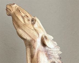 Unique 15.5 Inch Natural Hand Carved Burl Wood Stallion Sculpture