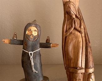 (2) Hand Carved Wooden Figurines - (1) Signed Ben Ortega (as Is)