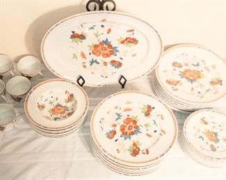 Asian inspired service for 8 dinnerware set by A. Raynaud et Cie, Limoges, France