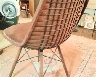 Rare 1950's leather, walnut legged Eames, Howard Miller chair, original condition (backside view)
