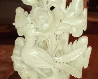 Carved jade, floral and peacock motif