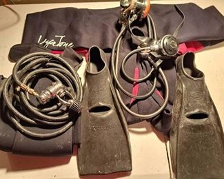 3XL LayaTone Wet Suit, 3XL Sleeveless Wet Suit , Sportsman Swim Flippers, and WaterLung Value