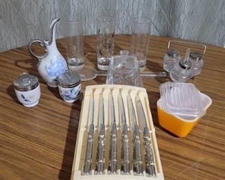 6 Piece Brittle Vintage Knife Set With Porcelain Cream & Sugar Set - Misc. Crystal Set