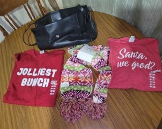 Lot Of Large Black Tote - XL Christms Tees - Scarf