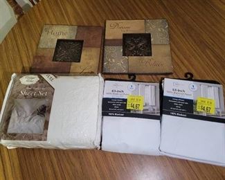 Lot of Misc Home Decor - 63 inch White Blackout Curtains - Full Sheet Set