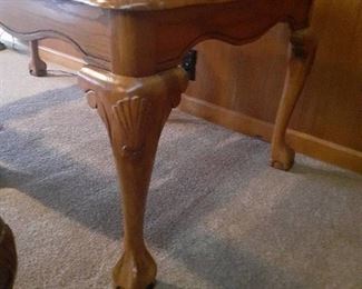 Glass and wood side table. Claw feet. 27 x 23 x 20. Matches lots 1000 and 1002
