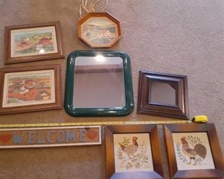 Miscellaneous wall decor. Mirrors 14x16 and 10x10. Also framed art