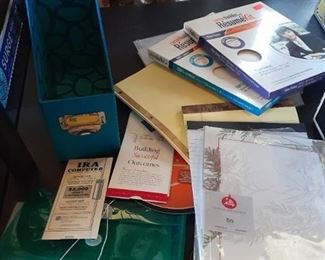 Office supplies. Paper, tabs, plastic clear envelopes and more