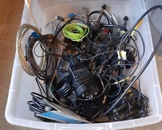 Tote of miscellaneous cords
