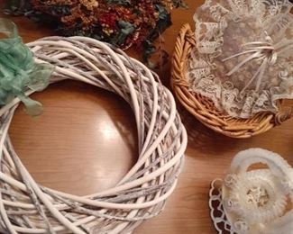 Cake topper, wreaths, basket and potpourri