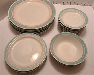 Century Stoneware 21 pieces, the three bowls all have chipped rims