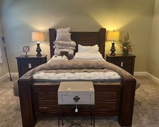Queen bed and side tables (part of complete bedroom set but sold separately)