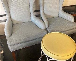 Pair of vintage chairs in pretty blue fabric