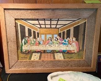 original Henry Watson hand carved and painted on reclaimed cypress of The Last Supper. 