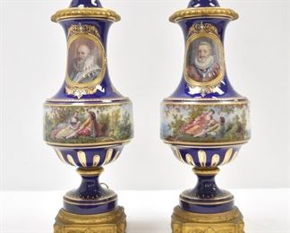 LOT 103 1  (Pr) Jeweled Sevres Lamps 