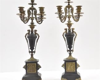 (Pr) French Marble & Bronze Candelabras 