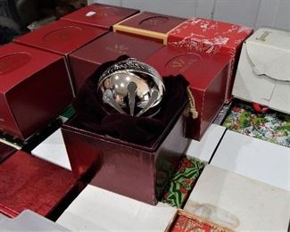 Collection of Wallace Silver Christmas Bells (1975-2014)  Many never unwrapped
