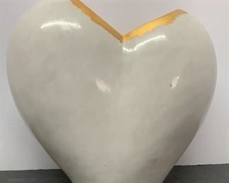 CERAMIC HEART SHAPED VASE W/ GOLD ACCENT MADE IN ITALY ITALIAN POTTERY