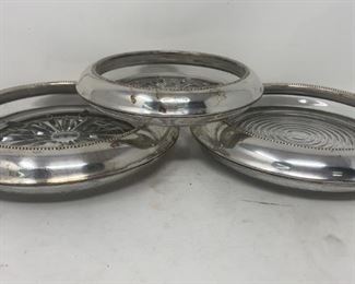 FRANK WHITING & CO STERLING SILVER GLASS WINE COASTERS