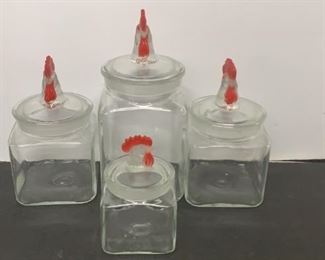 KITCHEN ‘ROOSTER’ GLASS CANISTERS SET OF 4