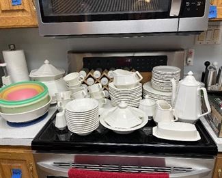 Large set of white dishes- No maker’s mark