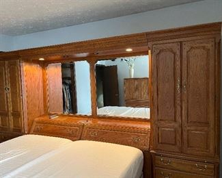 Mirrored oak headboard with storage - for sale as well