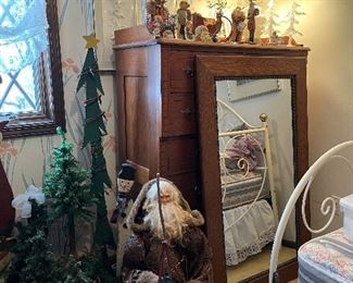 Beautiful antique oak mirror, Christmas items