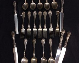 26 OUNCES VTG. RW&S STERLING SILVER FLATWARE PAT. 1898, WEIGHT DOES NOT INLUDE 9 STERLING SILVER HANDLE KNIVES,