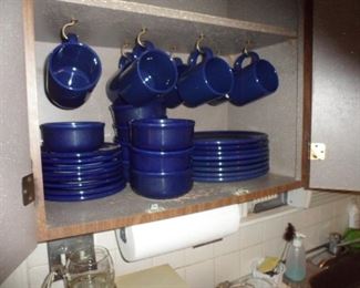 Set of modern blue dishes (some chips)