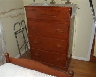 Mid Century Rock Maple bedroom set - bench made in New Hampshire. Two pairs of bedroom lamps.